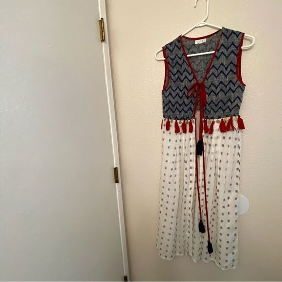 THML Boho Sleeveless Printed Tassel medallion Kaftan Duster Festival Coachella S - Picture 6 of 12